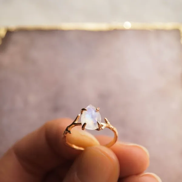 Everly Ring, Moonstone Ring, Rose Gold Ring, Dainty Moonstone Ring, Boho Ring, Vine Ring, Moonstone Ring Rose Gold, Gold Ring Moonstone