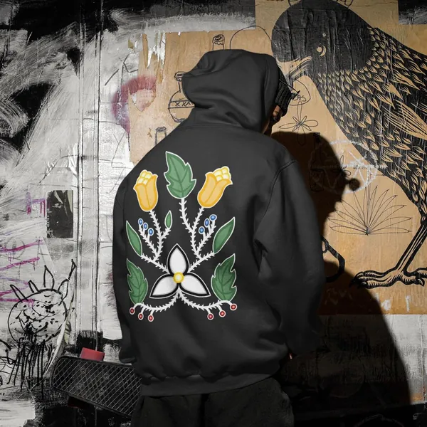 Champion Brand -Ojibwe Floral - Trillium Floral - Back Design - Unisex Hoodie