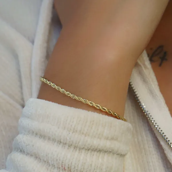 Rope Bracelet in Yellow Gold - 2mm | 18k Gold Plated / 6"-7" / Yellow Gold