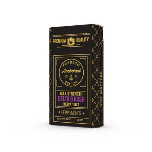 ANCHORED - HEMP SMOKES - MAX STRENGTH DELTA 8 KUSH - INDICA 100s - 20CT