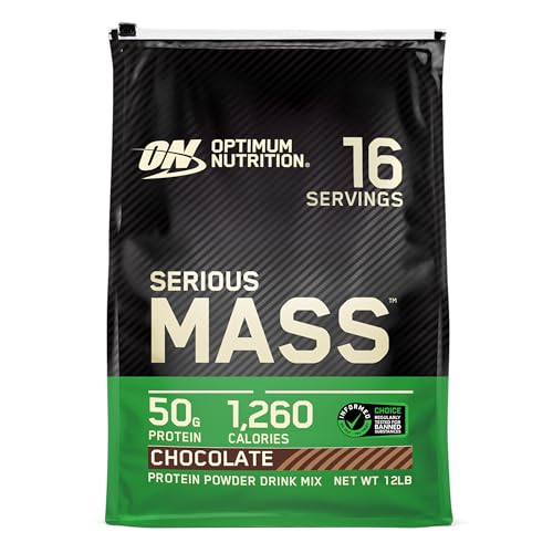 Optimum Nutrition Serious Mass, Weight Gainer Protein Powder, Mass Gainer, Vitamin C and Zinc for Immune Support, Creatine, Chocolate, 12 Pound (Packaging May Vary) - Chocolate - 16 Servings (Pack of 1)