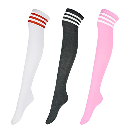 Intgoodluckycc Thigh High Socks for Women, Long Knee High Socks, Cute Womens Over The Knee Socks Stockings - One Size - 3 Pairs, Mixed Colors 2
