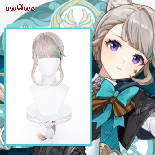 Uwowo Game Genshin Impact Fontaine Lynette Cosplay Wig Silver Highlighted Long Hair