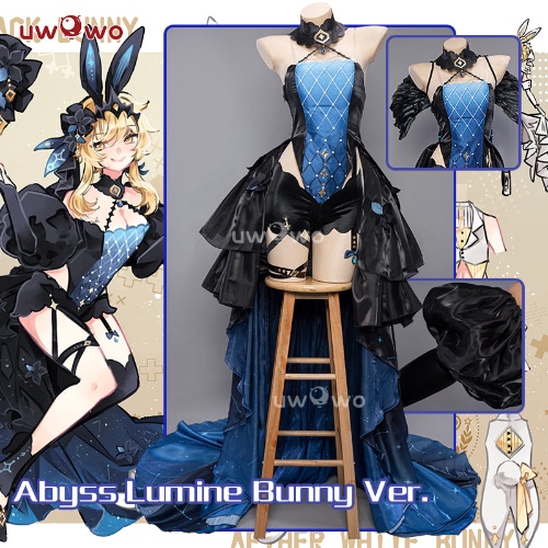 【Pre-sale】Exclusive Uwowo Genshin Impact Fanart Abyss Lumine Black Bunny Cosplay Costume - M