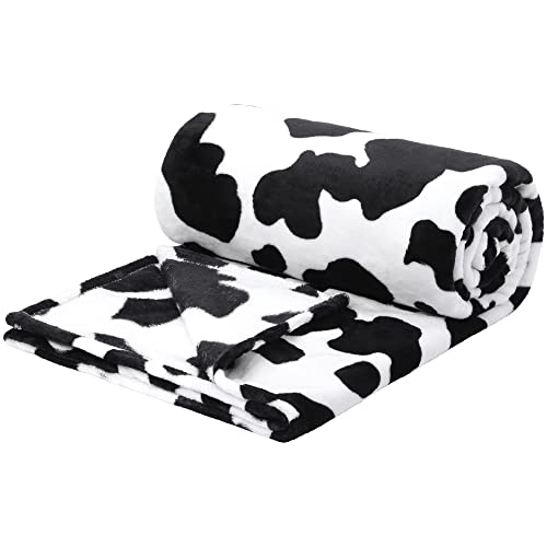 PiccoCasa Cow Printed Blanket, Soft 300GSM Fleece Flannel Throw Blanket Lightweight Cute Comfy Warm Cow Texture Black and White Cowhide Blankets for Couch Sofa Bed Office 150 x 200cm - 150 x 200cm