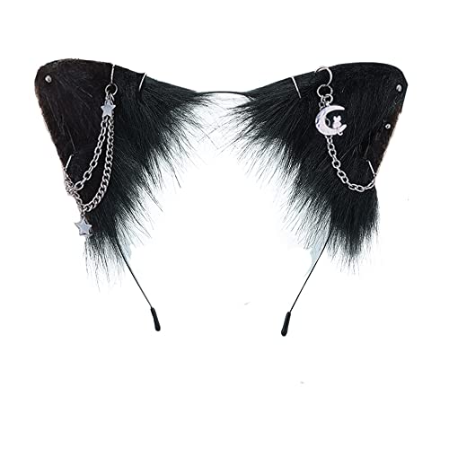 VIGVAN Cat Cosplay Ears Accessories Punk Gothic Cross Cat Ears Headbands Clips - Black Star