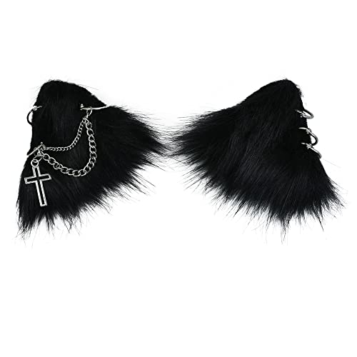 VIGVAN Cat Cosplay Ears Accessories Punk Gothic Cross Cat Ears Headbands Clips - Black Hair Clip