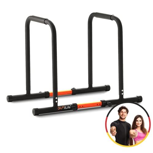DH FitLife Dip Barren Bars | Dip Station | Max. Belastung 500kg | Kraftstation Fitnessgerät für Zuhause | Parallettes Calisthenics Training Equipment | Krafttraining 80-100 cm individuell verstellbar