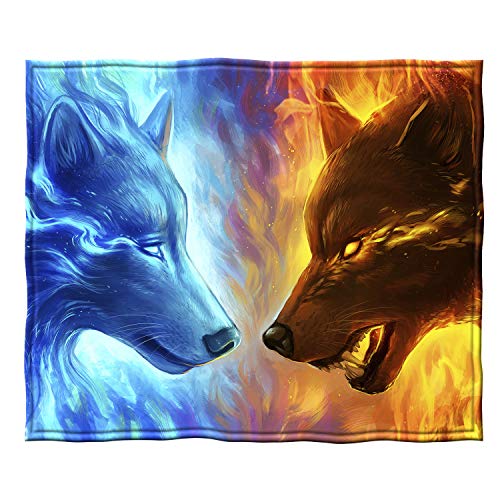 Dawhud Direct Fire and Ice Wolves Fleece Blanket for Bed, 50" x 60" Wolf Fleece Throw Blanket for Women, Men and Kids - Super Soft Plush Wolf Blanket Throw Plush Blanket Wolf Gifts - Fire and Ice Wolves - 50" x 60"