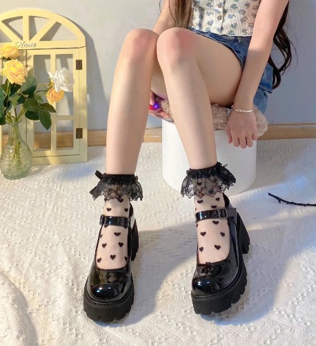 Black Lace Ruffle Lolita Socks - Black