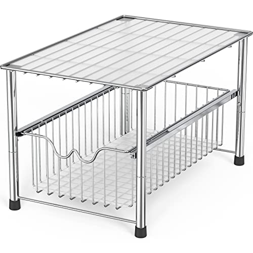 DecoBros Stackable Under Sink Cabinet Sliding Basket Organizer Drawer,Chrome - Chrome