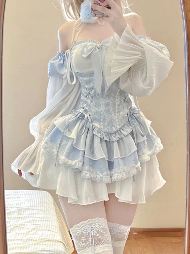 Blue Baby Doll Ruffled Outfit Set - M