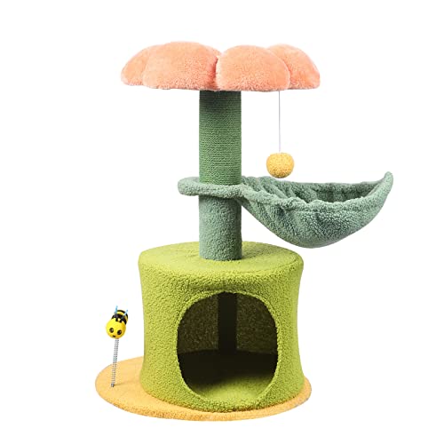 Zthdjdl Flower cat Tree Tower - cat Tree for Indoor Cats with Scratching Post Cat Climbing Activity,Small cat Tree with Hammock Bed condo - Pink Cute cat Tree Flower Scratcher for Cats Natural sisal