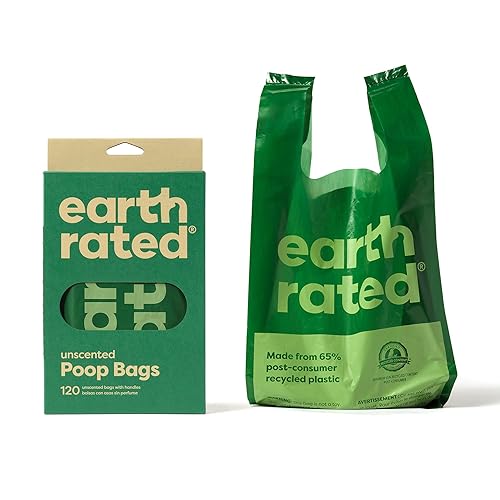 Earth Rated Dog Poop Bags with Handles, Extra Wide, Easy Tie and Guaranteed Leakproof, Unscented, 120 Handle Bags - 120 Bags - Unscented