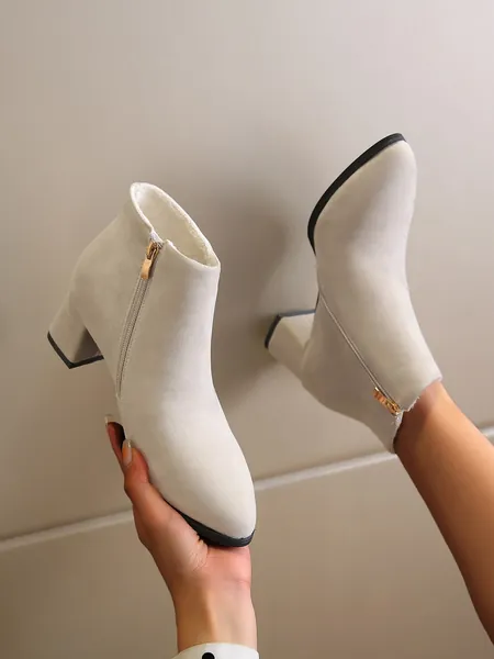 Mujer Botas de moda Luz de serraje falso minimalista con cremallera lateral Botas clásicas