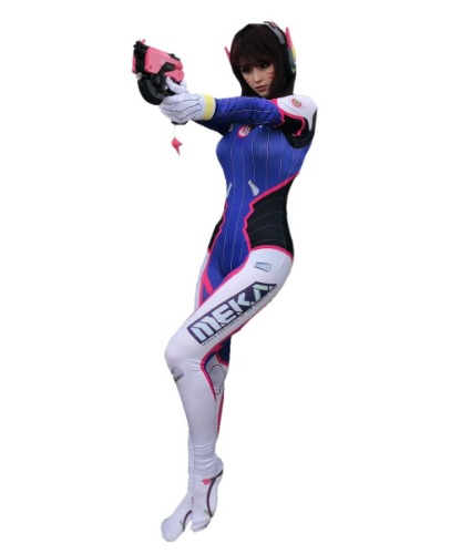 Women's Dva Bodysuit Cosplay Costume with Gloves Socks F107 - Women US S