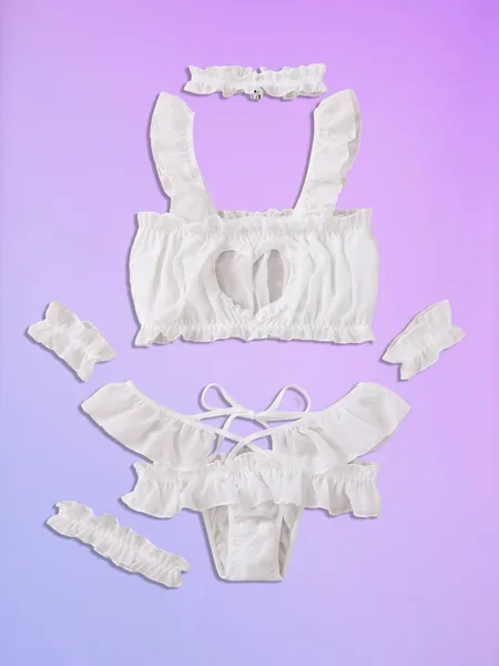 ROMWE Kawaii 6 piezas Set disfraz ribete con fruncido con abertura