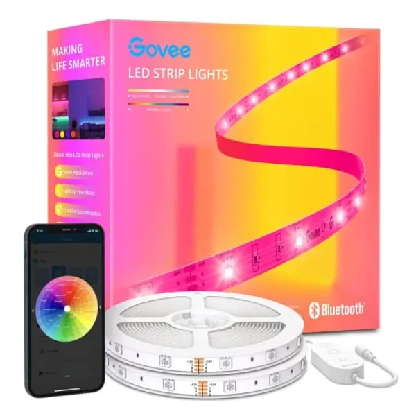
                            Govee 100ft LED Strip Lights, Bluetooth RGB LED Lights with App Control, 64 Scenes and Music Sync LED Lights Strip for Bedroom, Living Room, Party, ETL Listed Adapter (2 Rolls of 50ft)
                        