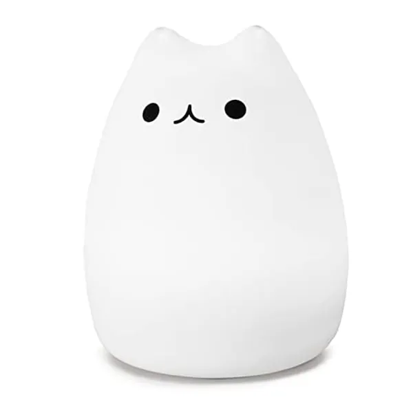 
                            WoneNice Portable Cute Cat Silicone LED Night Lamp,USB Rechargeable Children Night Light with Warm White & 7-Color Breathing Modes, Touch Sensor Control, Christmas Gifts for Baby, Kids, Adults
                        