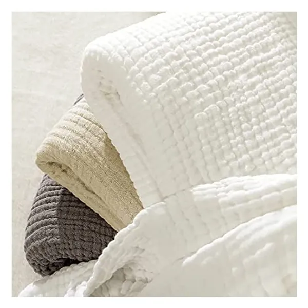 
                            EMME Cotton Muslin Blankets 6-Layer White Blankets for Bed Couch Adults and Baby Cotton Thermal Blanket 55"x75" Lightweight Soft Breathable Throw Blanket All Season Gauze Blanket, White
                        