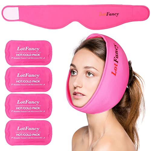 Gel Ice Pack with Stretch Wrap, Reusable Hot Cold Pack for Therapy, Pain Relief for TMJ, Chin Jaw Oral and Facial Surgery, Wisdom Teeth, Dental Implants - Pink