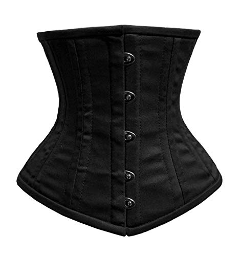 Luvsecretlingerie Heavy Duty 18/26 Double Steel Boned Waist Training Cincher Waspie Underbust Tight Shaper Corset - X-Large Black Cotton- (For Short Torso-fit Well for 8.5"/22 CM Torso Length and Above)