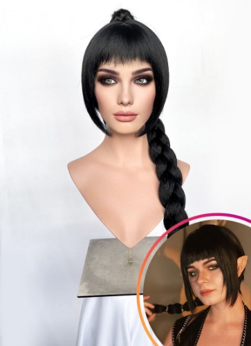 Baldur's Gate 3 Shadowheart Black Straight Synthetic Hair Wig With Ponytail Extension TB1662 | Black