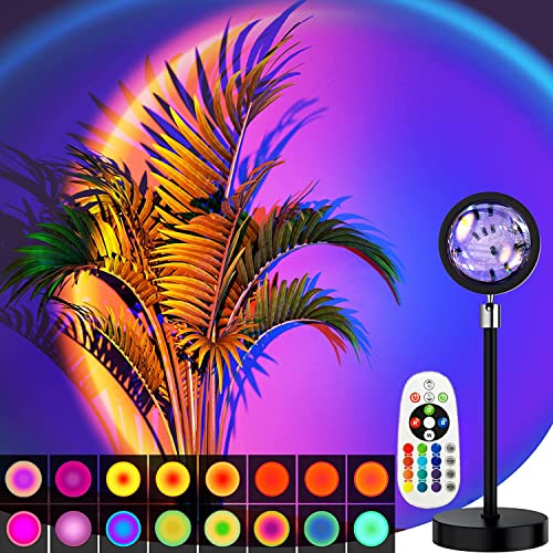 Sunset Lamp Projection, Sunset Night Light Rainbow Projector 180° 16 Color Changing 4 Modes, Vlog, Photography, Decorative, Party Decor, Gift for Women(16 Color) - 16 colror