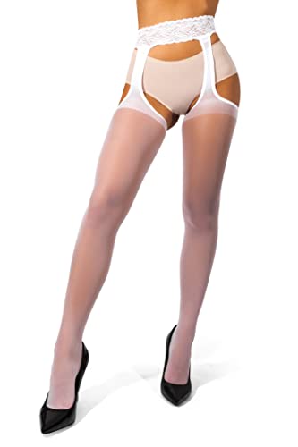 sofsy Suspender Tights for Women | Sheer Garter Pantyhose [Made in Italy] - 1/pack | The Alexa-Rae - M - White