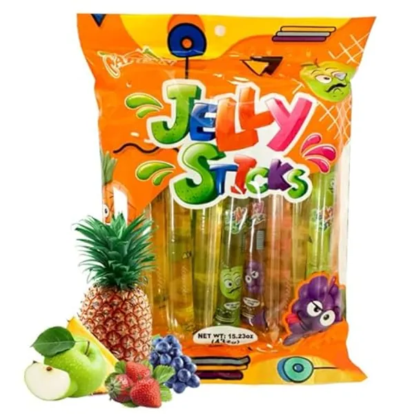 Apexy Jelly Straws, Fruit Jelly Filled Strips, Tiktok Candy Trend Items, Assorted Fruit Jelly Sticks, 15.23oz (432g)