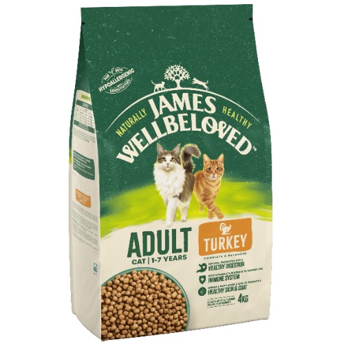 James Wellbeloved Complete Hypoallergenic Adult Dry Cat Food Made With 100% Natural Ingredients and One Source of Animal Protein (Turkey), 4 kg - Turkey Adult