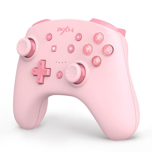 PXN 9607X Hall Switch Controller, Wireless Pro Controller for Switch/Switch Lite/OLED, Support PC, iOS, with Turbo, Wake-up, NFC, Motion, Vibration, Hall Effect Joysticks/Hall Trigger - Pink - Pink Switch Controller