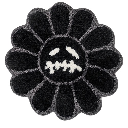 Cozy Smiling Face Flower Tufted Rug - Black Flower / 60cm