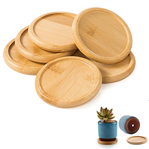 Gfamous Mini Runde Untersetzer aus Bambus,6 Stück Korkuntersetzer Rund Set,8cm Bambus-Untersetzer Untertasse Rund Set,Runden Bonsai Pflanze Container für Garten Büro Schreibtisch Dekoration