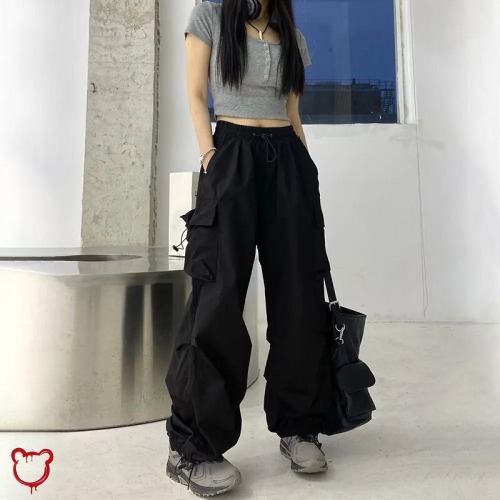 Black Grunge Wide Leg Pants - Black / XXXL(60-65)kg