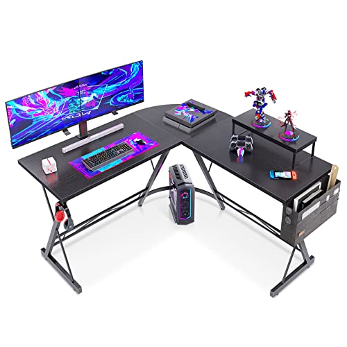 Casaottima L Shaped Gaming Desk, Home Office Desk with Round Corner, Computer Desk with Large Monitor Stand Desk Workstation, 51 inches - Black - 51 inches