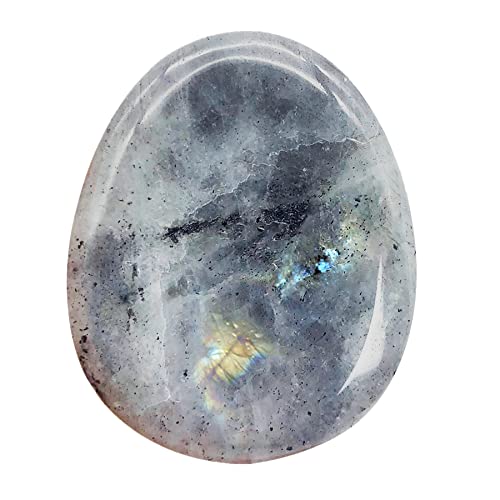 Fekuar Natural Moonstone Crystal Thumb Worry Stone, Hand Carved Healing Crystal Teardrop Pocket Stones for Anxiety Stress Relief Meditation - 1.8" x 1.5" x 0.3" - #2 Moonstone