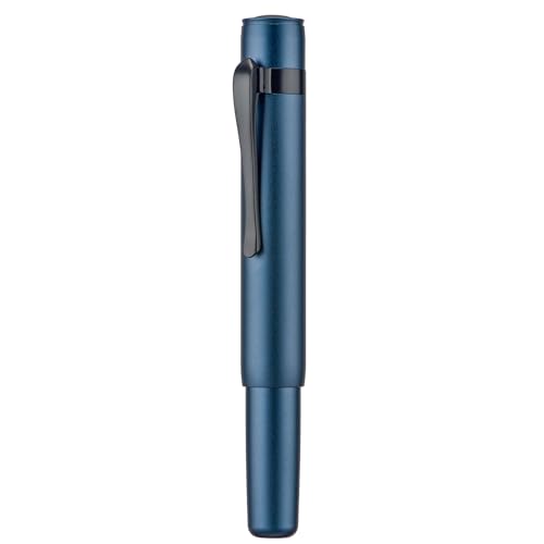 Hongdian M2 Black Forest Mini Fountain Pen, Fine Soft Nib & Sleek Shape Aluminium Short Pocket Travel Pen (Midnight Blue) - Midnight Blue - Fine