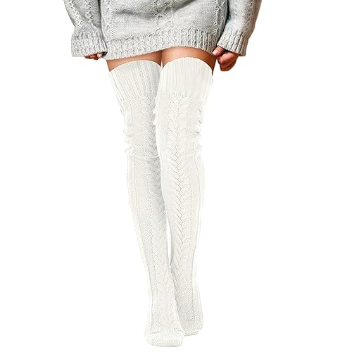 Buauty Women's Cable Knitted Boot Socks Thigh High Socks Extra Long Winter Thick Stockings Over Knee Leg Warmers Fuzzy 2025 - White - One Size