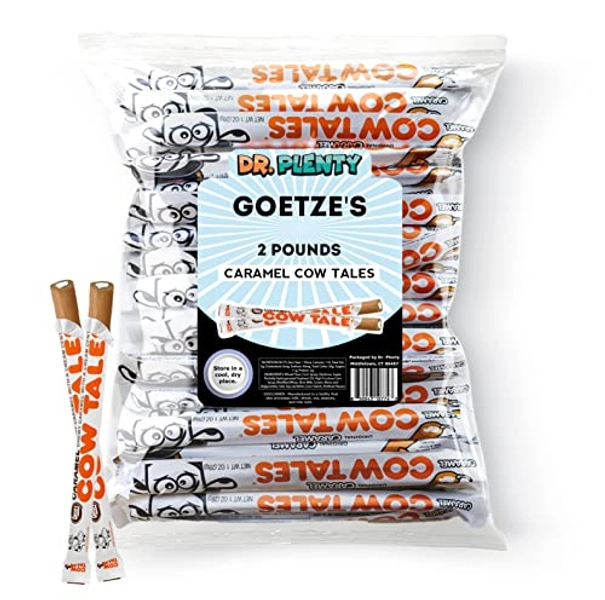 Goetzes Cow Tails Caramel Sticks Bulk (2lb) - Full Size Individually Wrapped Vanilla & Caramel Cream Cow Tales Candy - By Dr. Plenty