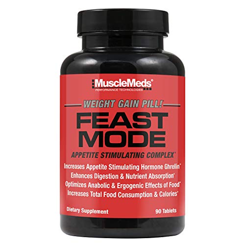 MuscleMeds Feast Mode Appetite Stimulant Weight Gain Pills Digestive Enzymes Safe and Effective 90 Caps, Unflavored, 90 Count