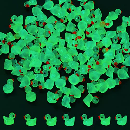 KINBOM 100pcs Mini Luminous Resin Ducks for Crafts, Tiny Ducks Miniature Figures for Aquarium Garden Landscape Dollhouse Ornament Small Potted Decorations DIY