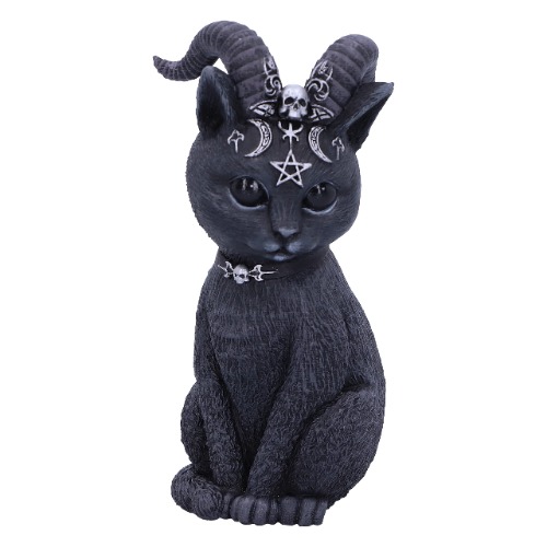 Nemesis Now Cult Cuties Pawzuph Figurine 11cm, Resin, Black, Scarily Adorable Horned Cat, Adorned with Small Skulls, Pentagrams and Moons, Cast in the Finest Resin, Hand-Painted