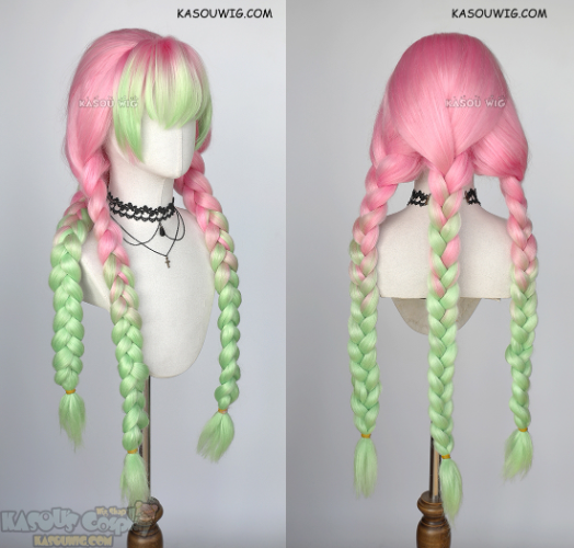Kimetsu no Yaiba Demon Slayer Mitsuri Kanroji thick pink green cosplay wig