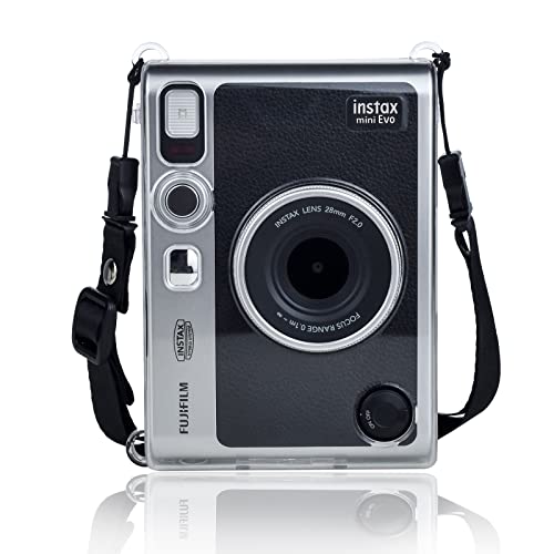 Rieibi Clear Case Compatible with Fujifilm Instax Mini Evo - PC Polaroid Protective Case for Fuji Instax Mini Evo Camera - Hard Carrying Case Cover with Shoulder Strap - clear - Clear