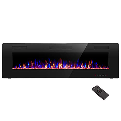 R.W.FLAME 36 inch Recessed and Wall Mounted Electric Fireplace, Ultra Thin ad Low Noise, Fit for 2 x 4 and 2 x 6 Stud, Remote Control with Timer,Touch Screen,Adjustable Flame Color and Speed - 42"