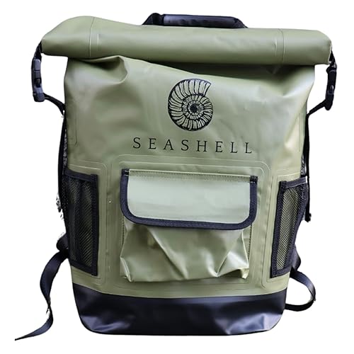 SEASHELL Waterproof Dry Bag Backpack – Heavy-Duty 25L Roll-Top Bag with Padded Back Panel – Durable, Lightweight, and Water-Resistant Gear for Swimming, Surfing, Beach, Camping, and Outdoor Sports - Sea Grass