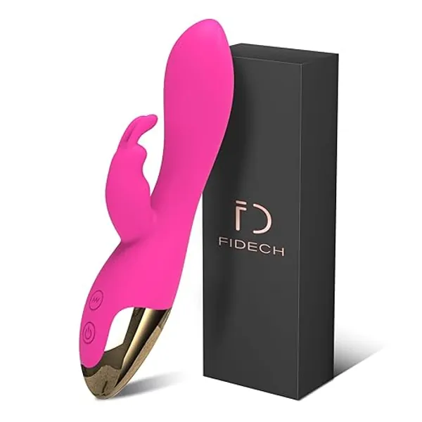 FIDECH G Spot Rabbit Vibrator, Sex Toys for Clitoris G-spot Stimulation, Waterproof Dildo Vibrator with 10 Powerful Vibrations Dual Motor Stimulator for Women or Couple Fun - 1)red