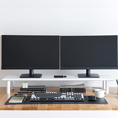 ROCDEER Bamboo Dual Monitor Stand Riser White with 2 Heights Available, Desk Monitor Riser for 2 Monitors, Supports for PC Computer Monitor, Printer, Heavy TV Riser up to 130 lbs, White - White