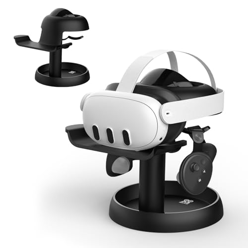 AMVR Stand Holder Compatible with Quest 3/Quest 2/Pico 4/for PSVR 2 - Universal VR Headset Display Dock, Stable Bracket Storage Round Base, Mount Install Easy